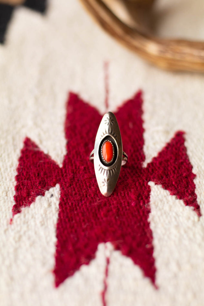 Vintage Coral Shadowbox Statement Ring - Cowgirl Relics