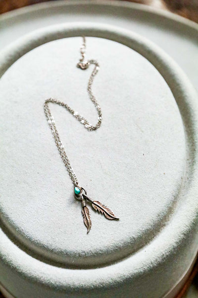 Vintage Southwest Sterling Silver and Turquoise Feather Necklace