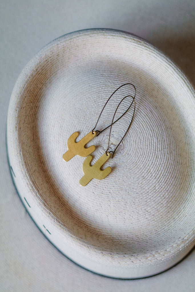 brass cactus southwest earrings