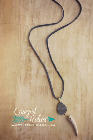 West Fork Rustic Pyrite and Antler Shed Leather Necklace - Cowgirl Relics