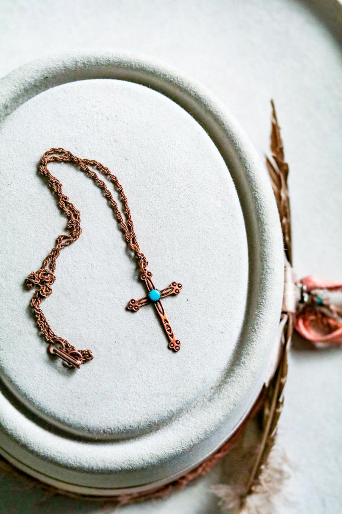 vintage southwest copper cross neckalce