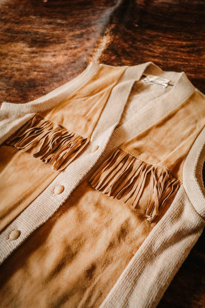Vintage Wool and Suede Western Fringe Sweater Vest