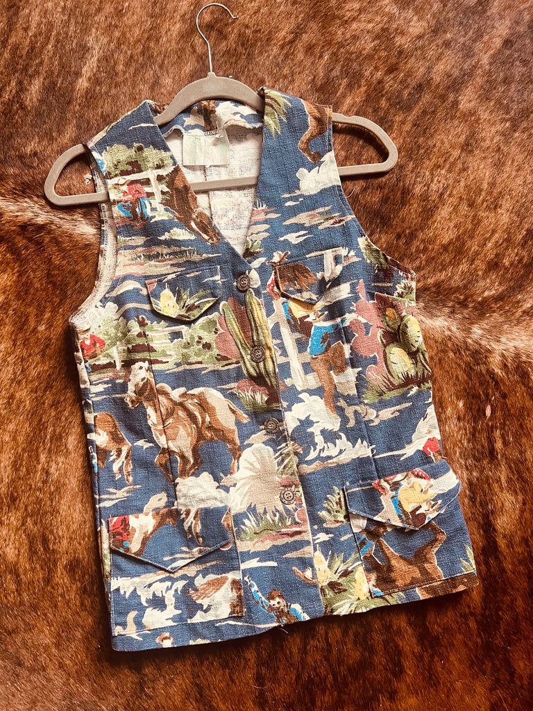 Vintage Cowboy Print Vest