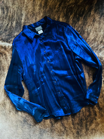 Vintage Metallic Blue Western Shirt