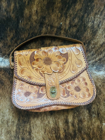 Vintage Floral Tooled Leather Western Purse