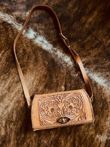 Vintage Floral Tooled Leather Western Purse