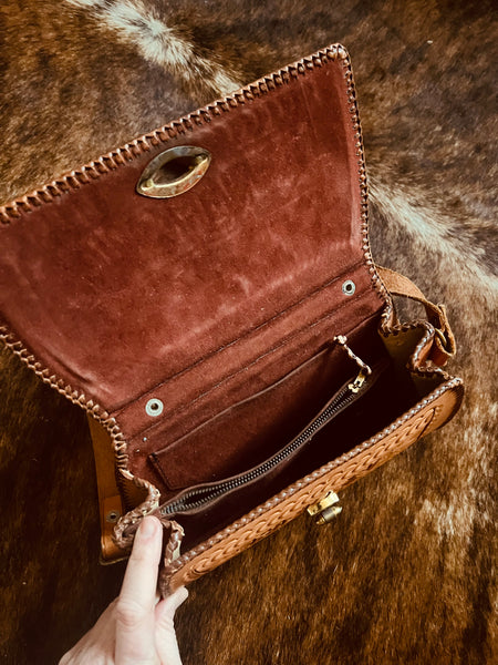 Vintage Floral Tooled Leather Western Purse