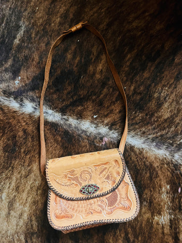 Vintage Floral Tooled Leather Western Purse