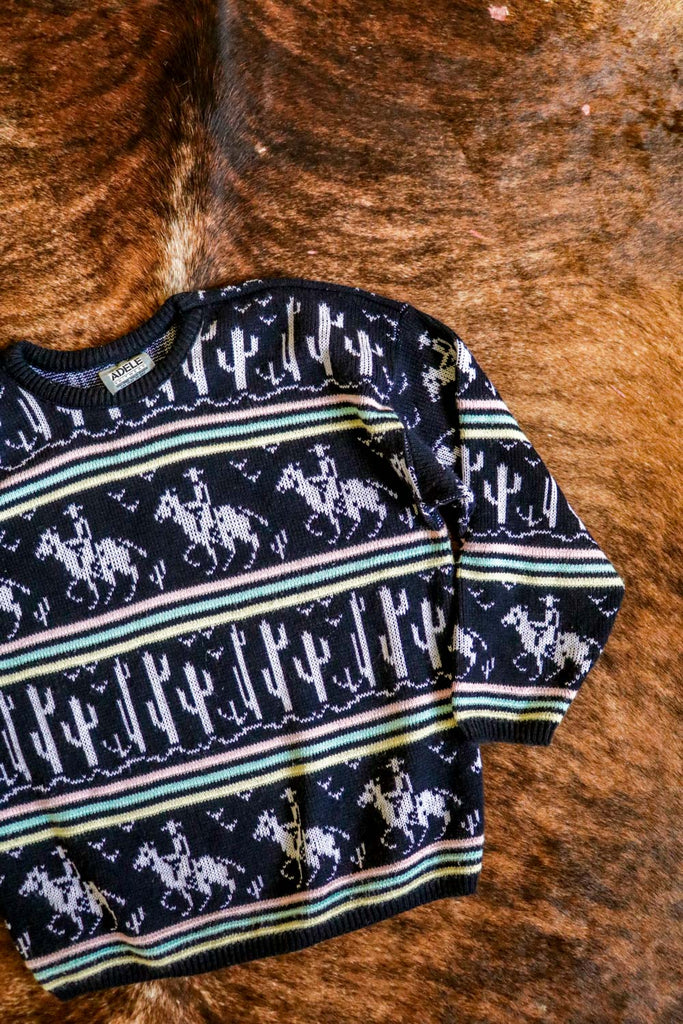 vintage western cowboy horse and cactus sweater