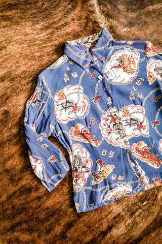 Vintage Cowboy Print Shirt XS