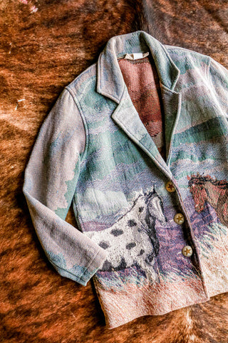 vintage tapestry western horse print blazer