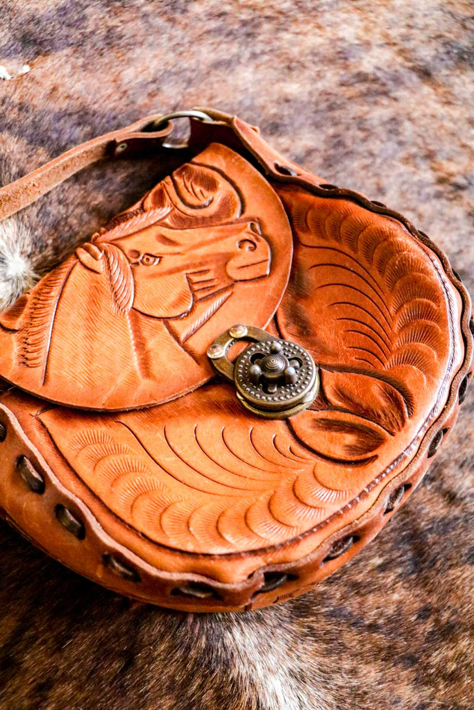 Vintage Hand Tooled Leather Purse Western Floral Laced Handbag-Estate Find  | eBay