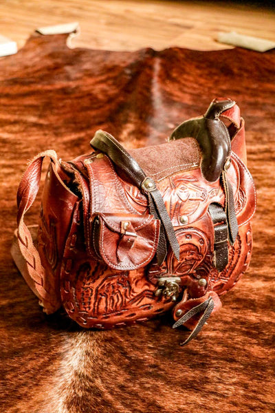 Vintage Tooled Mini Saddle Leather Western Purse