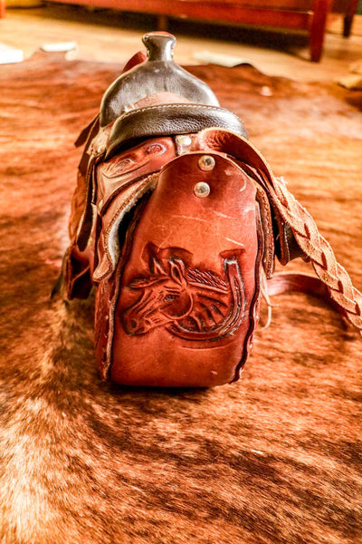 Vintage Tooled Mini Saddle Leather Western Purse