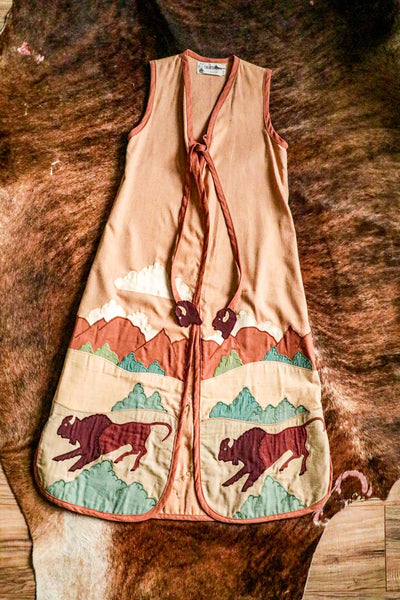 Vintage Embroidered Buffalo Scene Long Western Vest