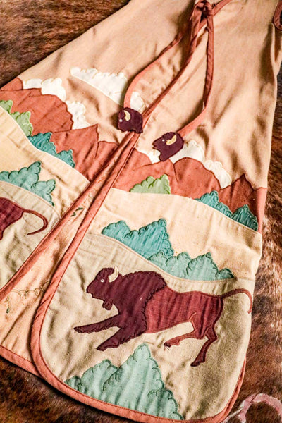 Vintage Embroidered Buffalo Scene Long Western Vest