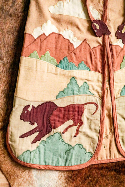 Vintage Embroidered Buffalo Scene Long Western Vest