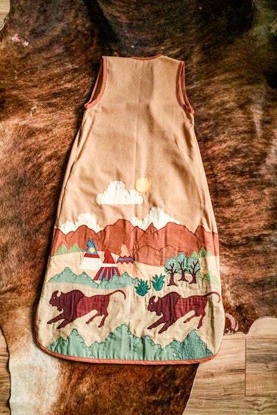 Vintage Embroidered Buffalo Scene Long Western Vest