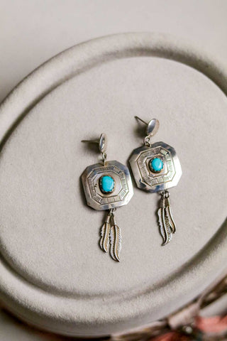 Vintage Sterling Silver and Turquoise Feather Earrings