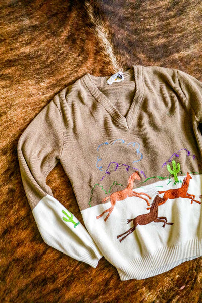 vintage embroidered western horse and cactus sweater