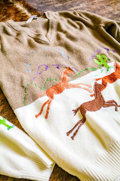 Vintage Embroidered Western and Cactus Horse Sweater