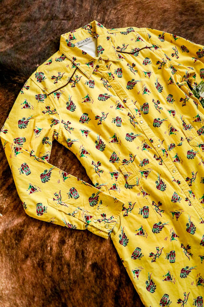 Vintage Western Yellow Corduroy Dress