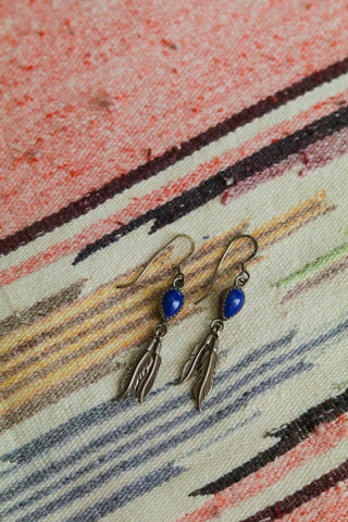 Vintage Sterling Silver and Lapis Feather Earrings - Cowgirl Relics