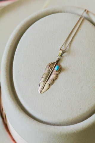 vintage sterling silver and turquoise southwest feather necklace