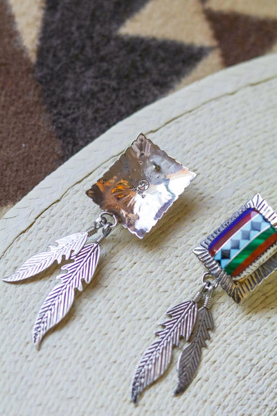 Vintage Southwest Feather Inlay Earrings