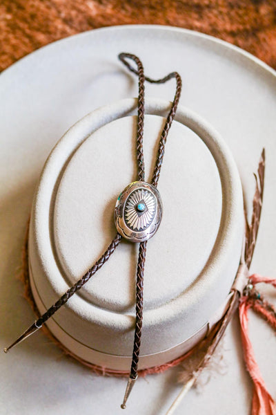 vintage sterling silver and turquoise concho bolo tie