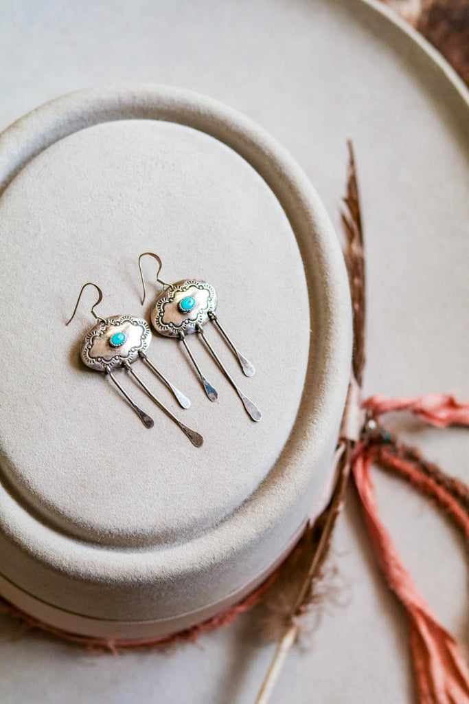 vintage sterling silver and turquoise statement earrings