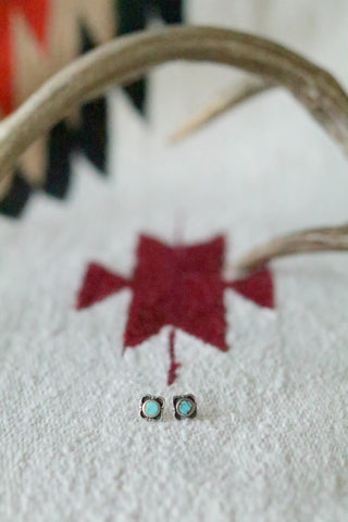 Vintage Turquoise Chip Inlay Stud Earrings - Cowgirl Relics