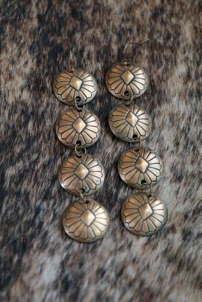 Diamondback Brass Western Concho Earrings - Cowgirl Relics