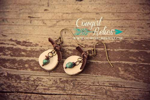 Rustic Antler Sliver Earrings w/Turquoise - Cowgirl Relics