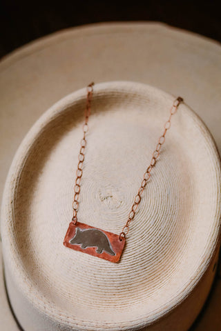copper and silver armadillo western necklace