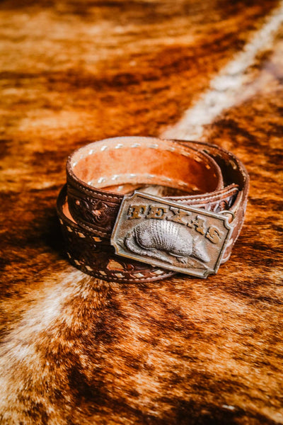 vintage texas armadillo western belt buckle