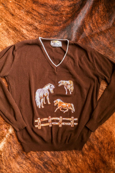 Vintage Embroidered Western Horse Sweater