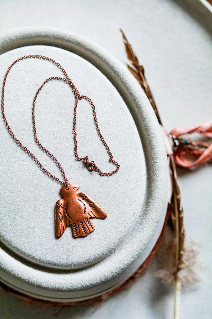 vintage southwest copper thunderbird necklace