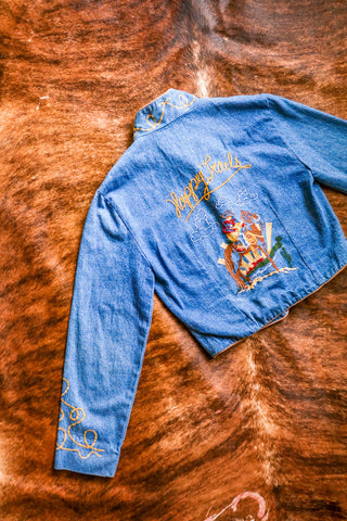 vintage denim embroidered happy trails western jacket