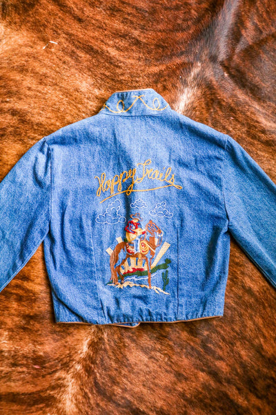 Vintage Denim Embroidered Happy Trails Western Jacket