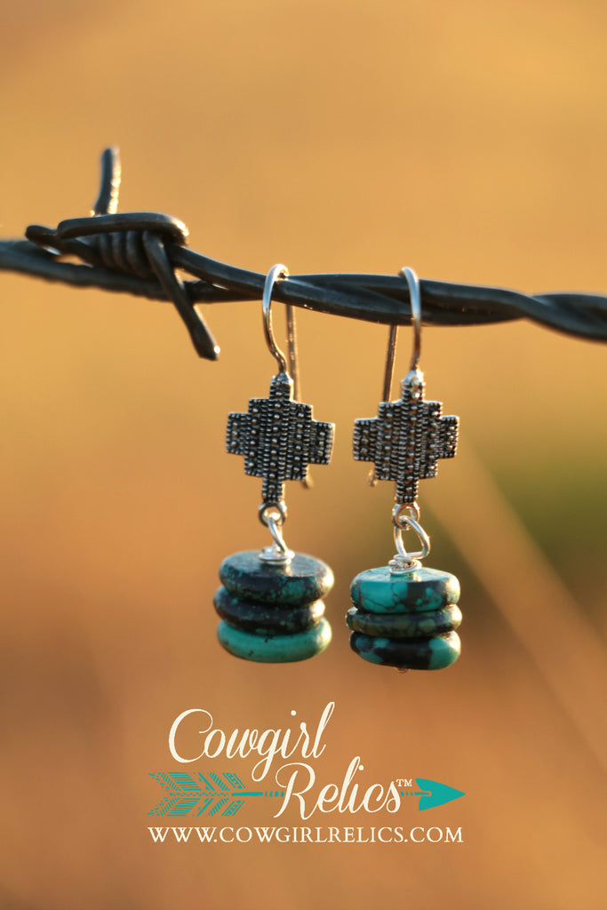 Ellie Silver and Turquoise Southwest Earrings - Cowgirl Relics