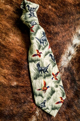 vintage pheasant and hunting dog neck tie