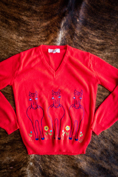 Vintage Embroidered Cute Horse Sweater