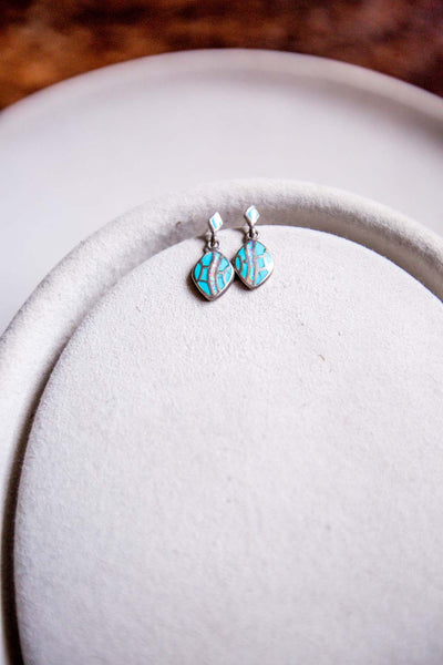Vintage Sterling Silver and Turquoise Inlay Earrings
