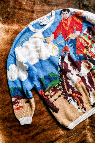 vintage cowboy and bucking horse sweater