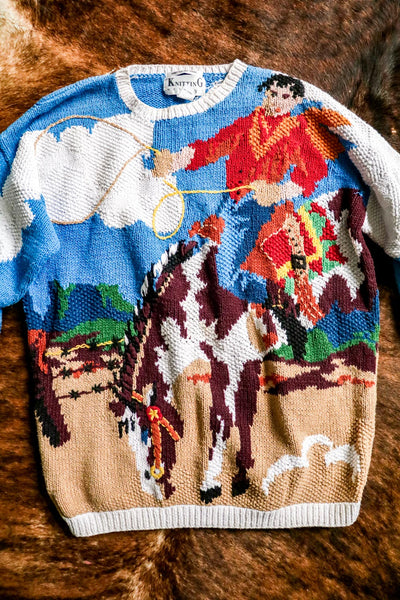 Vintage Cowboy and Bucking Horse Sweater