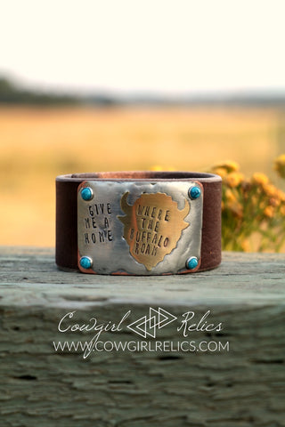 Where The Buffalo Roam Soldered Western Leather Cuff - Cowgirl Relics
